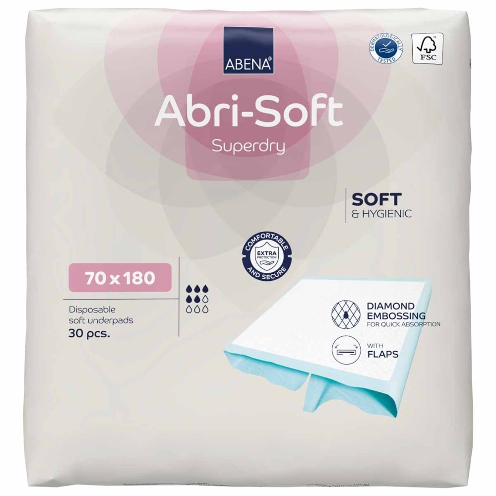 ABENA Abri - Soft Superdry 70x180cm Lençol Absorvente Descartável Pct com 30 Unidades - FisioStore