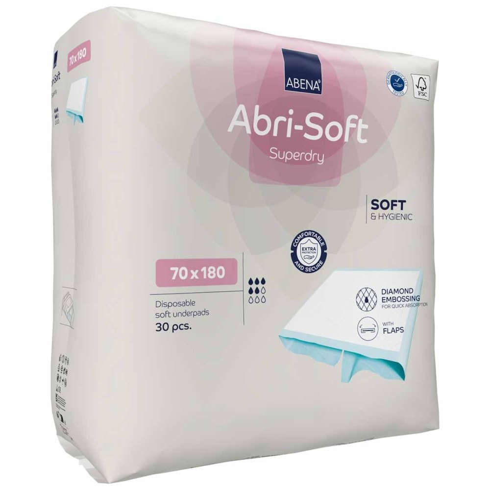 ABENA Abri - Soft Superdry 70x180cm Lençol Absorvente Descartável Pct com 30 Unidades - FisioStore