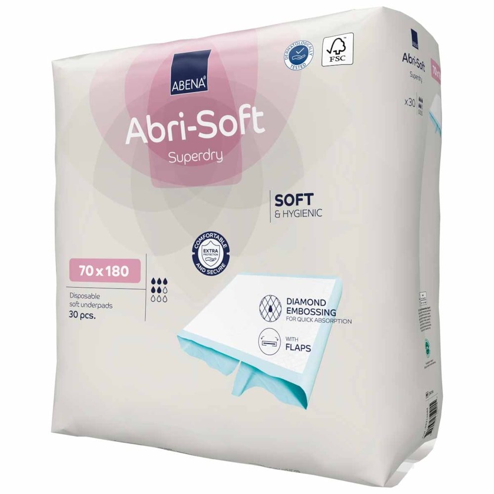 ABENA Abri - Soft Superdry 70x180cm Lençol Absorvente Descartável Pct com 30 Unidades - FisioStore