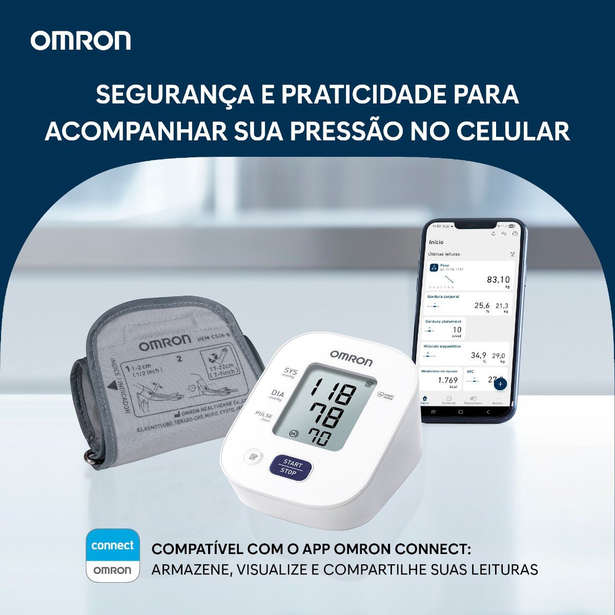 Monitor de Pressão Arterial de Braço Omron HEM-7142 - FisioStore