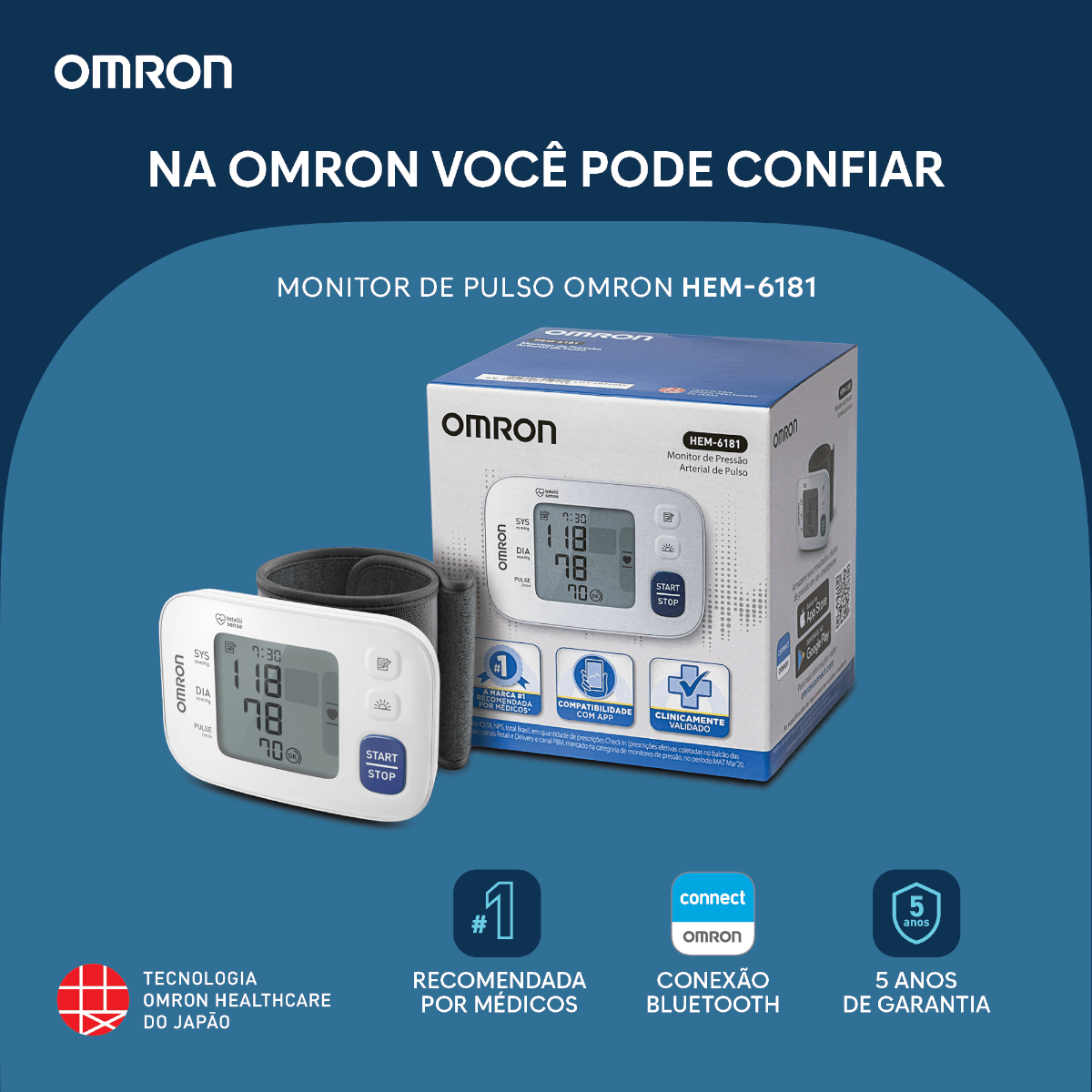 Monitor de Pressão Arterial de Pulso Omron HEM-6181 - FisioStore